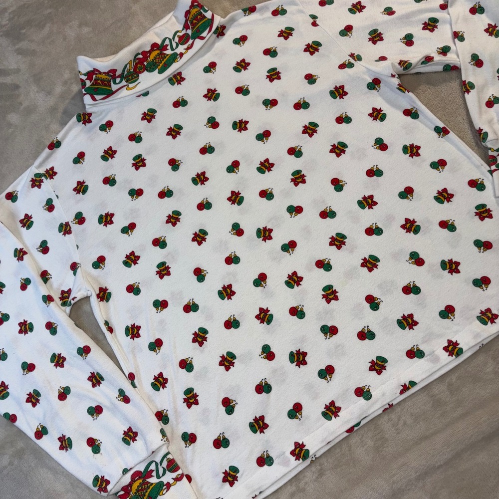 Vintage Alison Craig Christmas Bells Turtleneck Top Womens Large White Festive